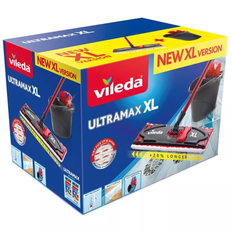 VILEDA mop Ultramax XL Box — washable microfiber 360° rotating head, foldable, for hard floors