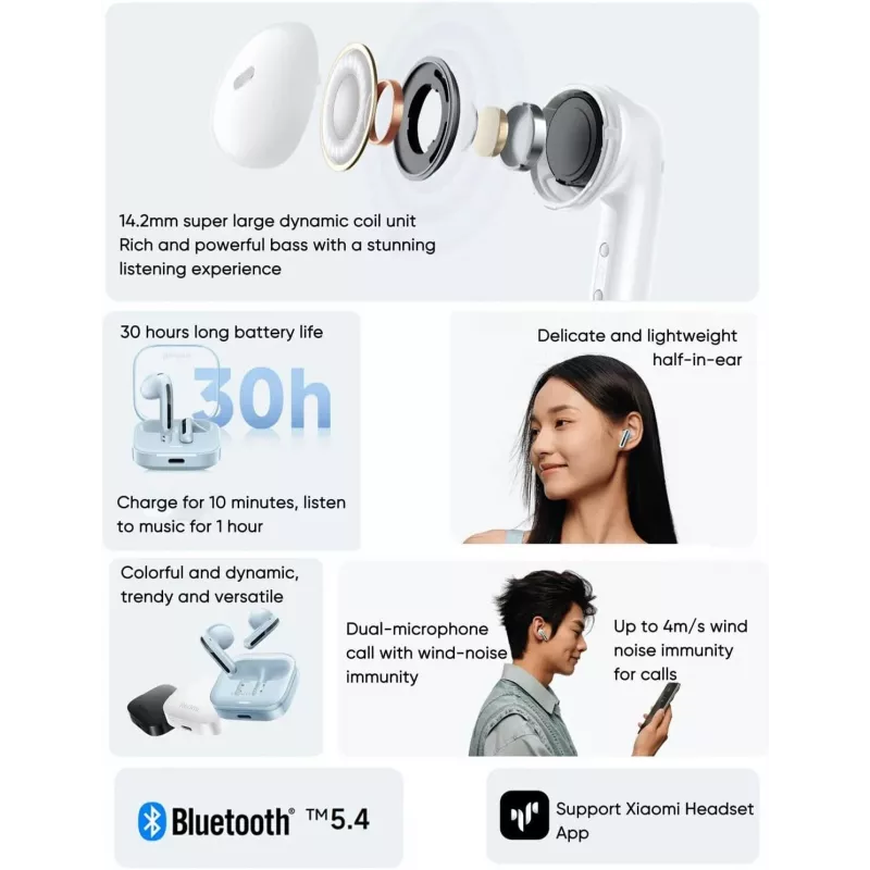 Wireless in-ear headset Xiaomi Buds 6 Active — White, intraaural, 0.036 kg, Bluetooth range up to 10 m
