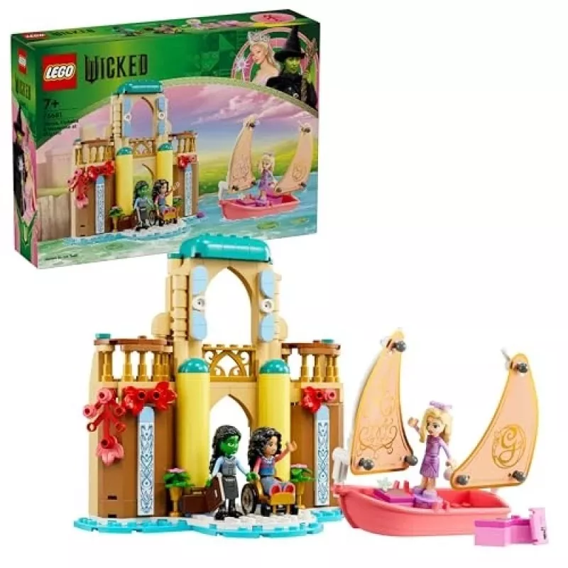 Construction toy LEGO set 75681 with Wicked, Glinda, Elphaba, Nessarose and Shiz University minifigures