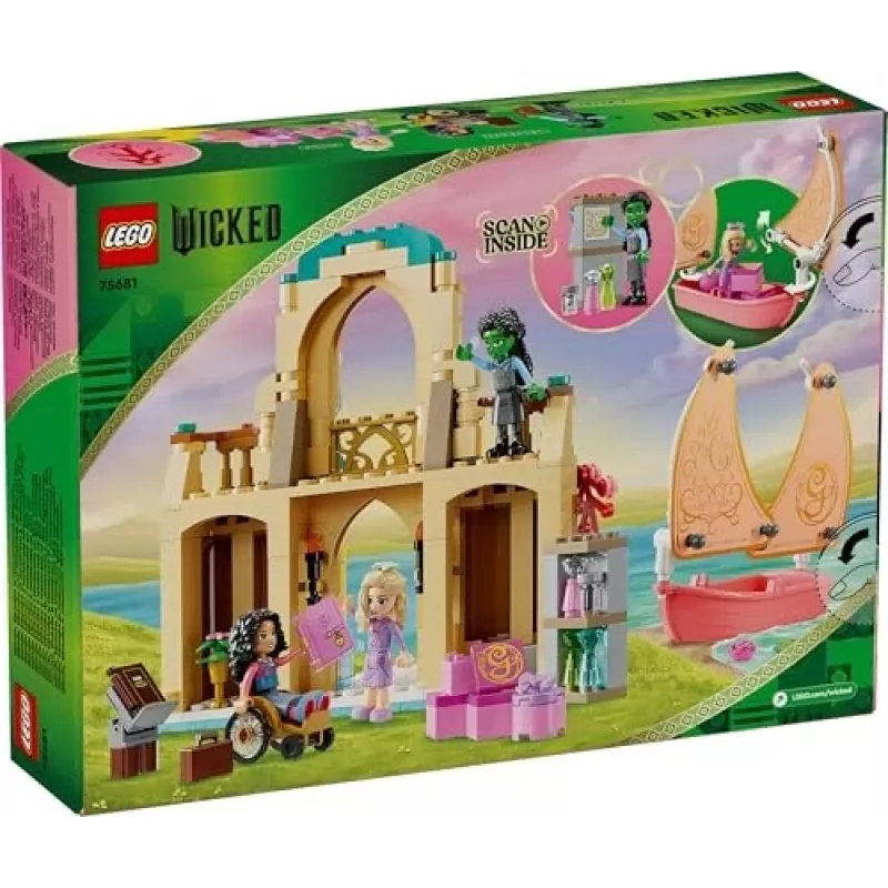 Construction toy LEGO set 75681 with Wicked, Glinda, Elphaba, Nessarose and Shiz University minifigures