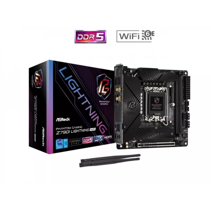 Motherboard ASRock Z790I LIGHTNING WIFI — Intel Z790, LGA 1700, Mini-ITX, DDR5 up to 8600 MHz, 2x DIMM, Wi‑Fi 6E, 2.5Gb LAN, 2x M.2