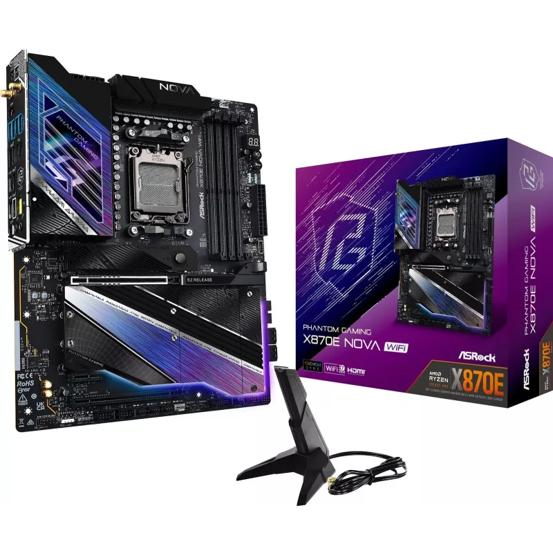 Motherboard ASROCK MK X870E NOVA WIFI AMD X870E Socket AM5 ATX, DDR5, 4x DIMM, 256GB, Wi‑Fi 7, BT 5.4, 5Gb LAN, PCIe Gen5 M.2
