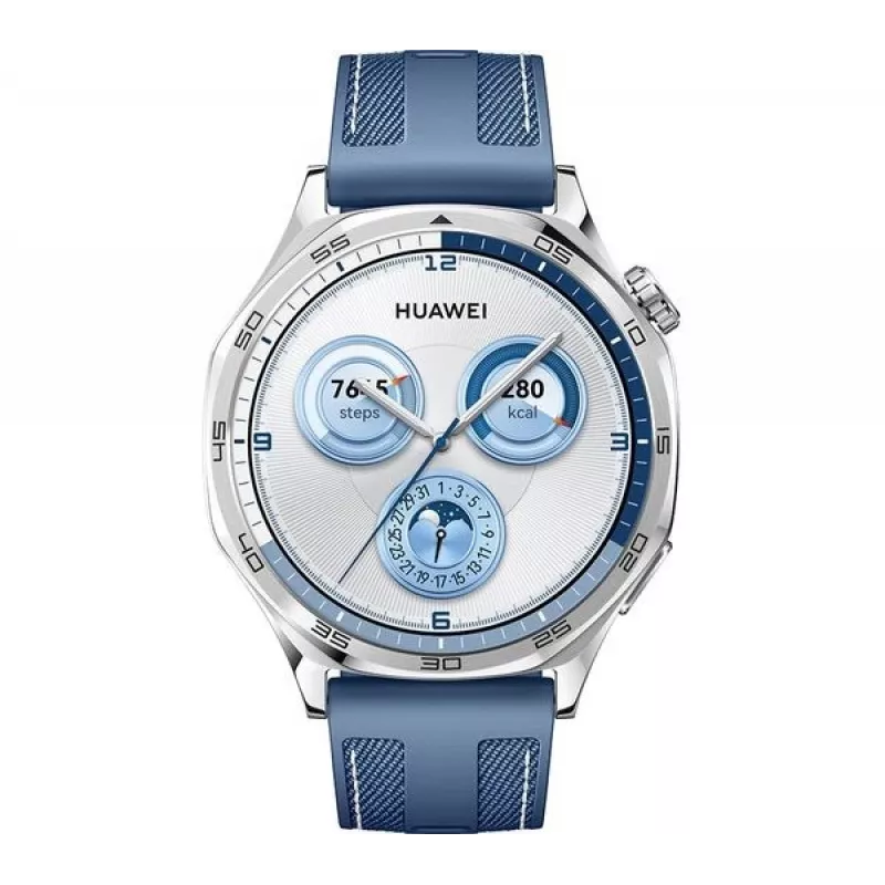 Smartwatch HUAWEI WATCH GT5 46mm — 1.43 inch AMOLED, GPS, 524 mAh, stainless steel case, blue woven band