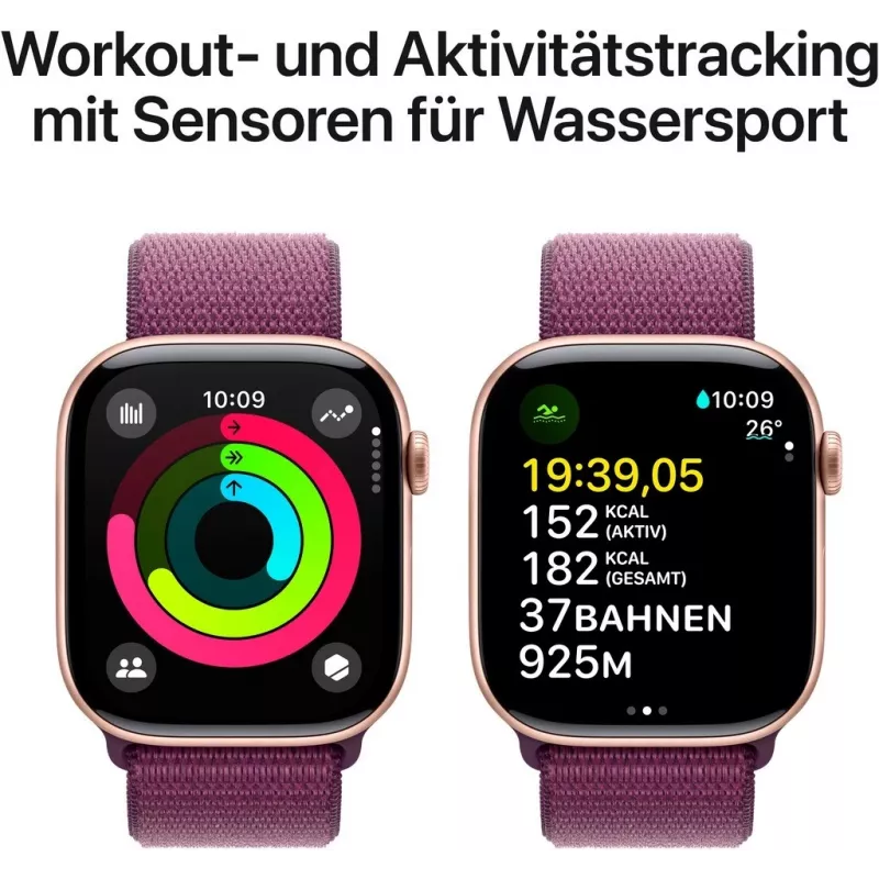 APPLE Watch Series 10 GPS 46mm Rose Gold Aluminium Case with Plum Sport Loop