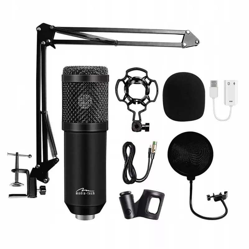 Wired PC microphone MEDIA-TECH MT397K with XLR input, desktop stand, 2.4 m cable, 20–20000 Hz, -32 dB sensitivity