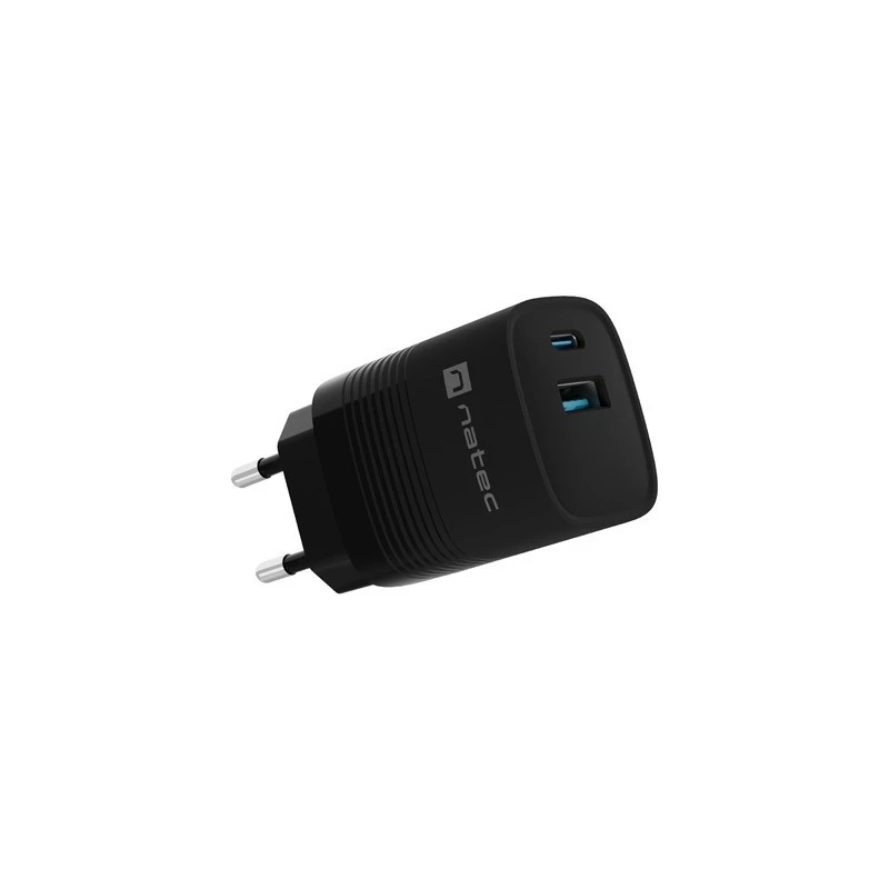 NATEC wired mobile device charger NUC-2141, 30W, USB-C PD 3.0 + USB-A QC 3.0, 110–240V, black