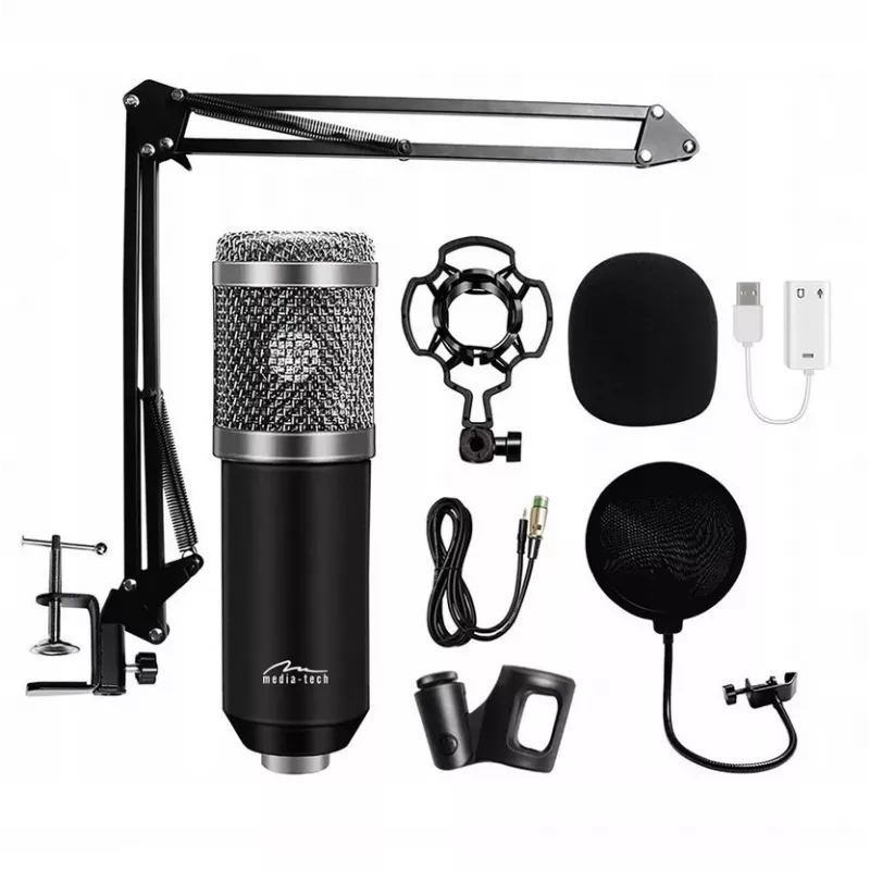 PC microphone MEDIA-TECH MT397S — wired, XLR in, 20–20000 Hz, 150 Ω, -32 dB, 2.4 m cable, desktop stand, black