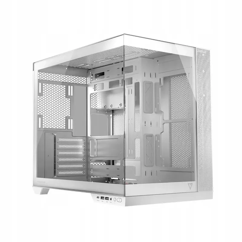 PC case MODECOM Volcano Panorama Midi Tower white — micro ATX, tempered glass, ARGB, USB-C, supports GPU 400 mm