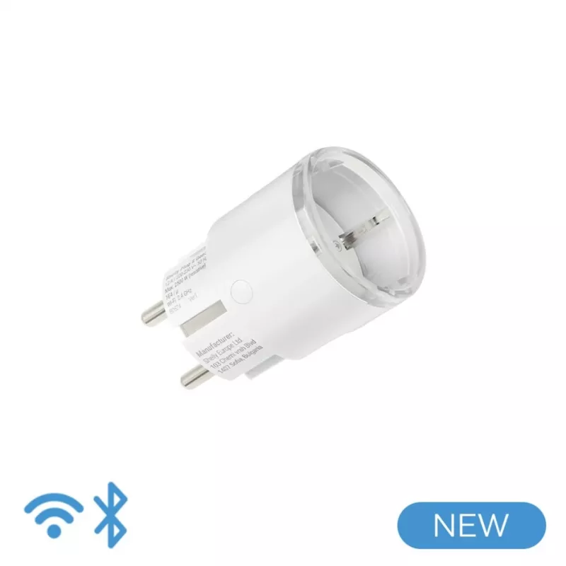 Smart plug Shelly Plug S Gen3 — Wi‑Fi smart socket with energy monitoring, Type F, 110–230 V, 2500 W, white