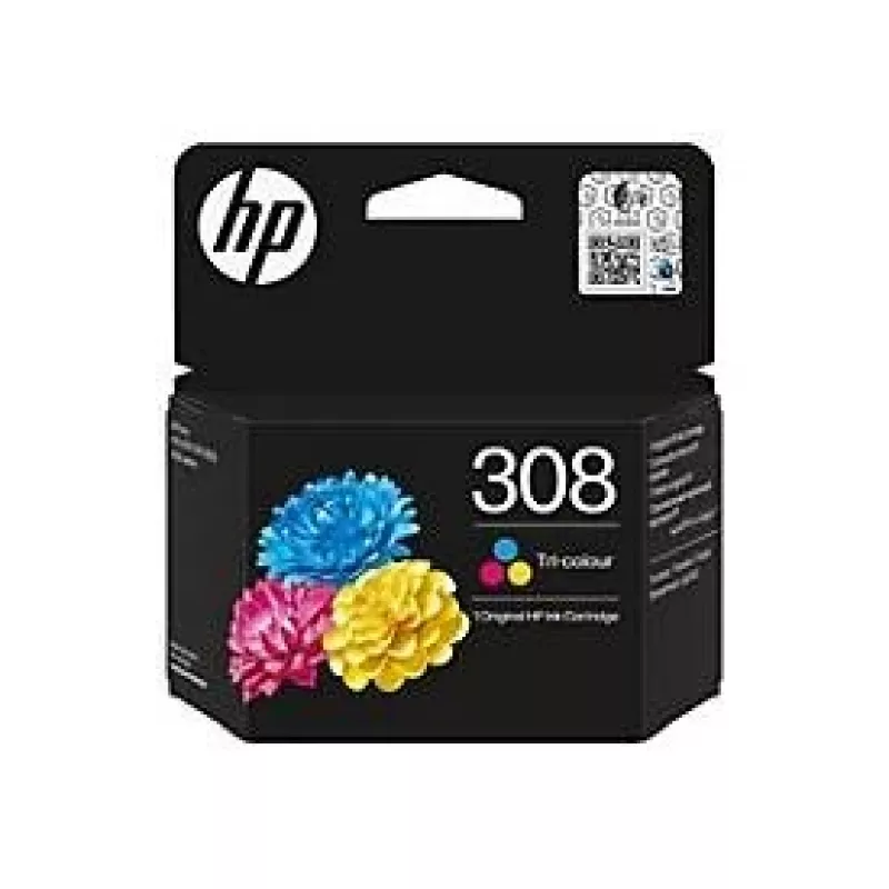 HP 308 Tri-color Original Ink Cartridge, Standard Yield, Cyan, Magenta, Yellow, Dye-based ink, 1 pc(s), 120 pages, Combo pack