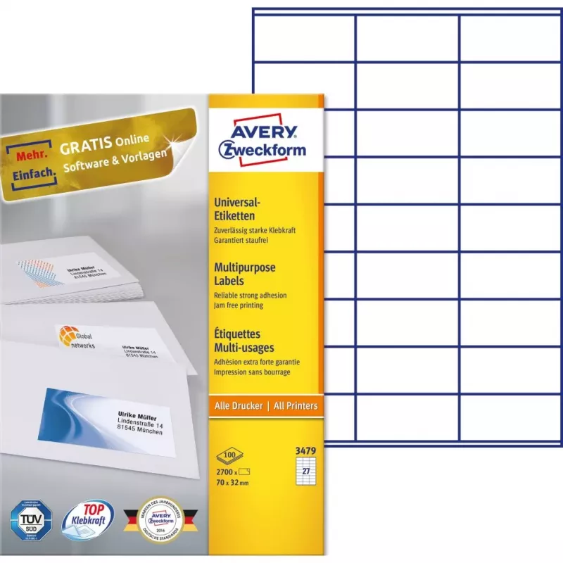 Avery-Zweckform 3479 Labels White Paper 70x32mm Permanent Adhesive