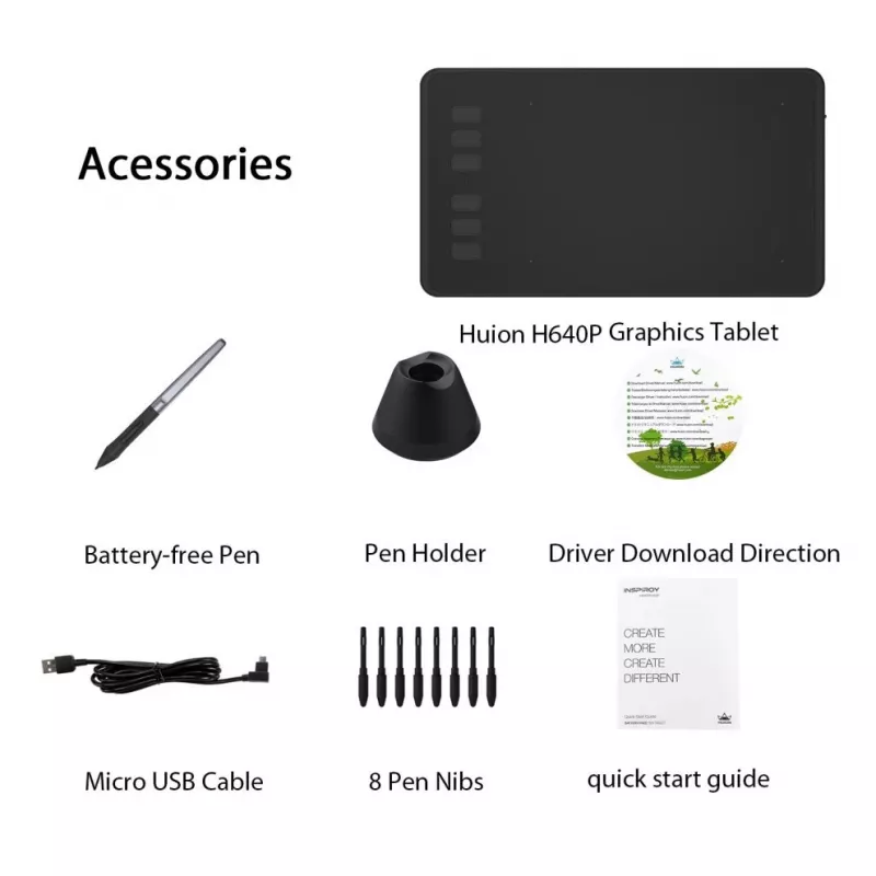 HUION H640P graphic tablet 5080 lpi 160 x 99 mm USB Black