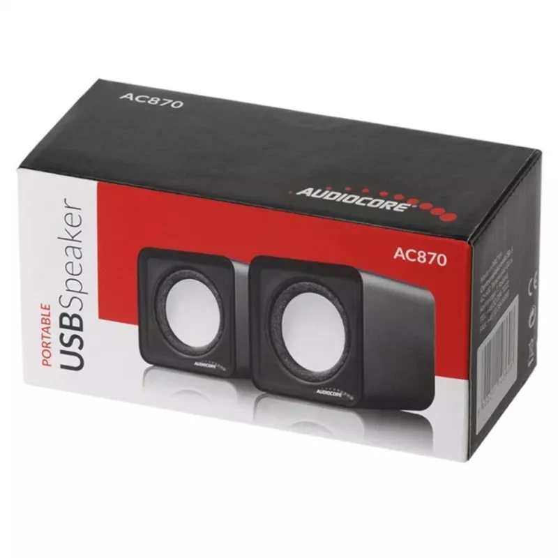 2-way PC Speaker Audiocore AC870 B — 3 W RMS, wired USB power, 3.5 mm input, 2.0 channels