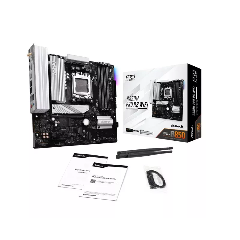 Motherboard ASRock B850M Pro RS WiFi — AMD B850, Socket AM5, microATX, DDR5, 4 DIMM, 256GB, Wi‑Fi 6E, 2.5Gb LAN, 3x M.2