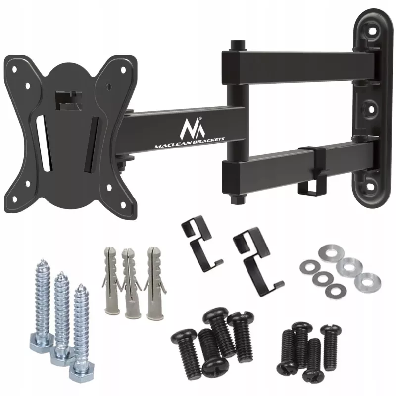 Maclean MC-417 Full Motion TV Monitor Wall Mount 13-32 30kg max. VESA 100x100 Black Powder Coated Universal Holder Bracket Adjustable Wall Distance Rotating Tilting