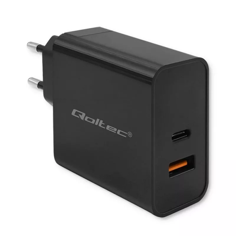 Qoltec 52381 Super Quick PD charger | 1xUSB-C | 1xUSB | 90W | 5-20V | 2.4-4.35A | Black