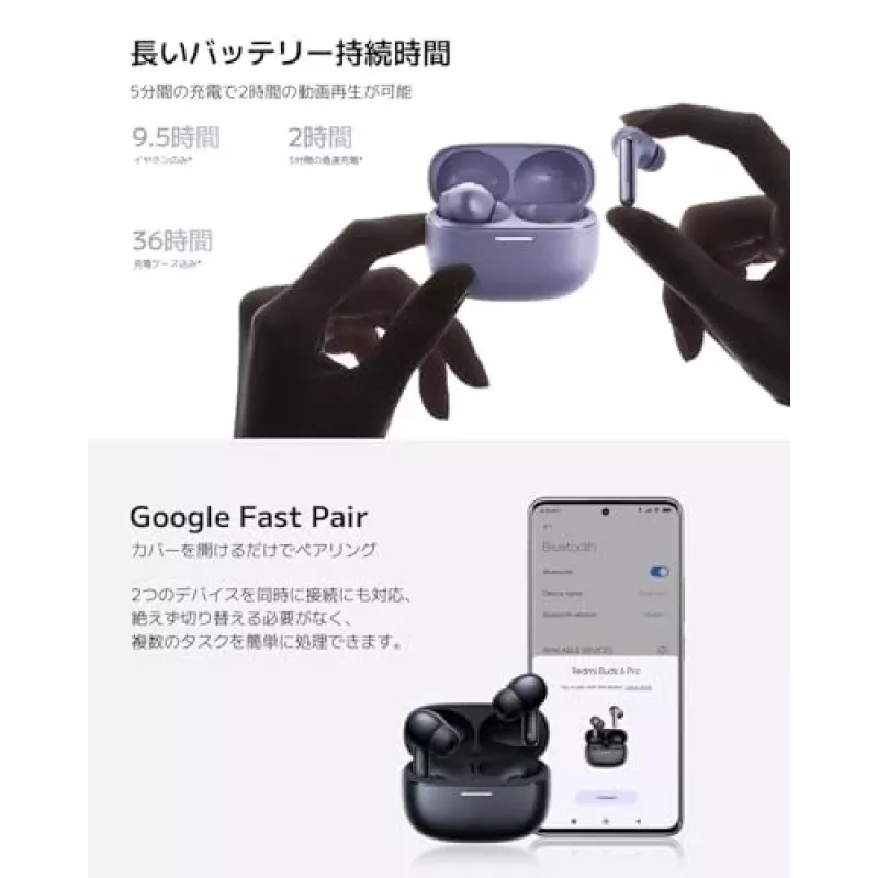 Headset Xiaomi Buds 6 Pro — binaural in-ear wireless earbuds, Bluetooth 5.3, ANC, IP54, 36 h with case, wireless charging, USB-C, Space Black