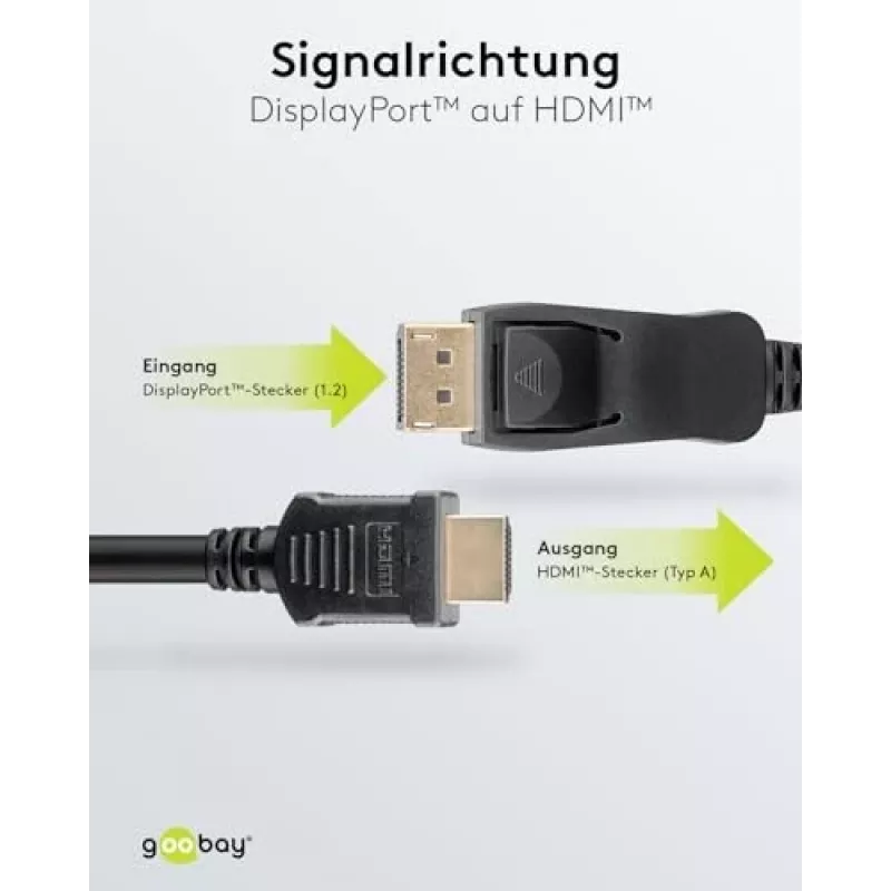 64836 DisplayPort 1.2 to HDMI Adapter Cable 1.4 4K @ 30Hz / Ultra High Speed HDMI Cable/Gold-Plated Connector for Flawless Signal Transmission/Laptop