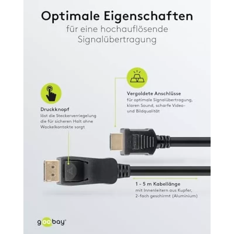 64836 DisplayPort 1.2 to HDMI Adapter Cable 1.4 4K @ 30Hz / Ultra High Speed HDMI Cable/Gold-Plated Connector for Flawless Signal Transmission/Laptop