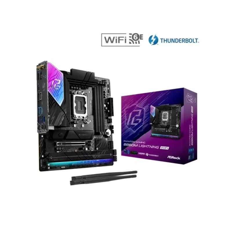 Motherboard ASRock B860M Lightning WiFi — Intel B860, LGA1851, microATX, DDR5, 4 DIMM, Wi‑Fi 6E, 2.5Gb LAN, Thunderbolt 4