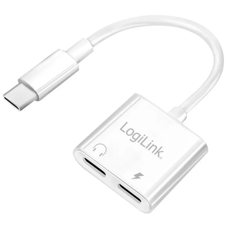 LogiLink USB-C Audio adapter USB-C/M to 2x USB-C/F 60W PD white