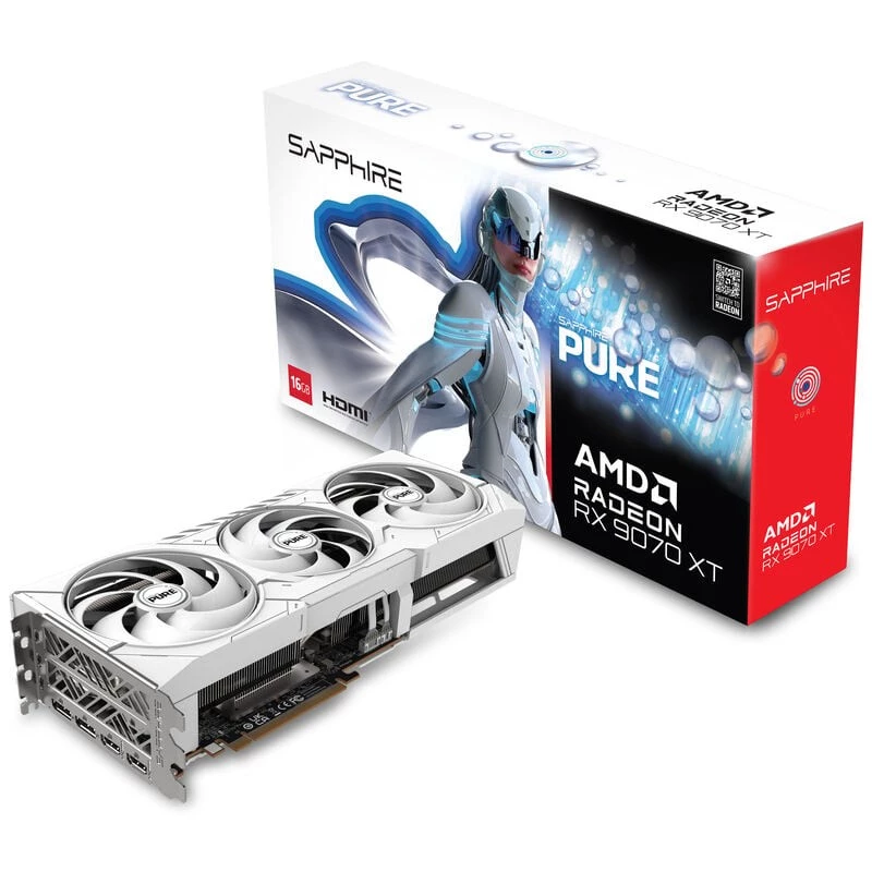 Graphics Card Sapphire Radeon RX 9070 XT — 16 GB GDDR6, PCIe 5.0, 256-bit, 320 mm, 3-slot, White