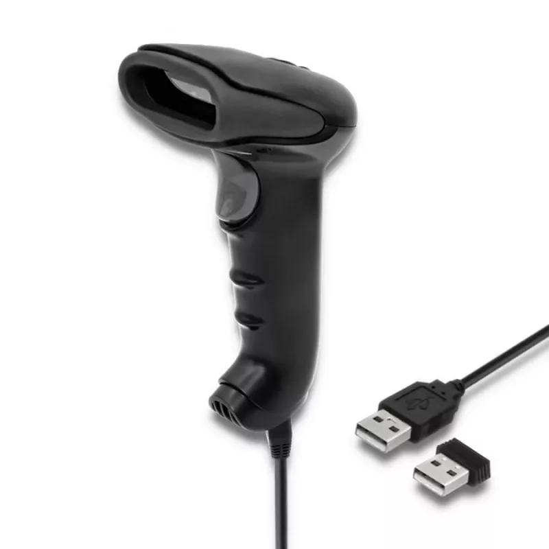 Handheld barcode reader QOLTEC 50868 — 1D/2D laser scanner, USB wired & wireless, working distance 600 mm, black