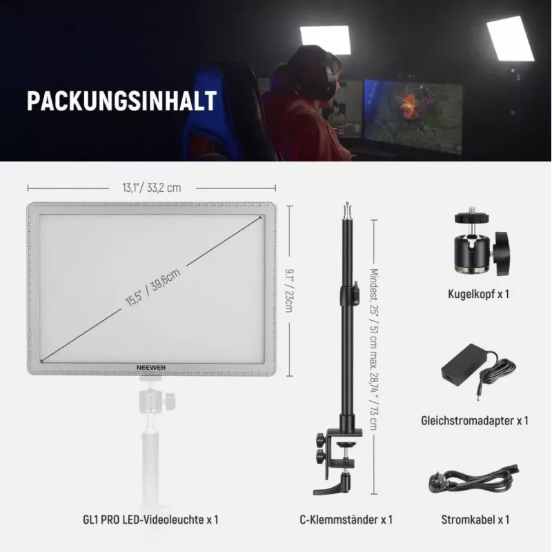 LED lamp Neewer GL1 Pro 2900–7000K portable bi-color studio light with adjustable color temperature