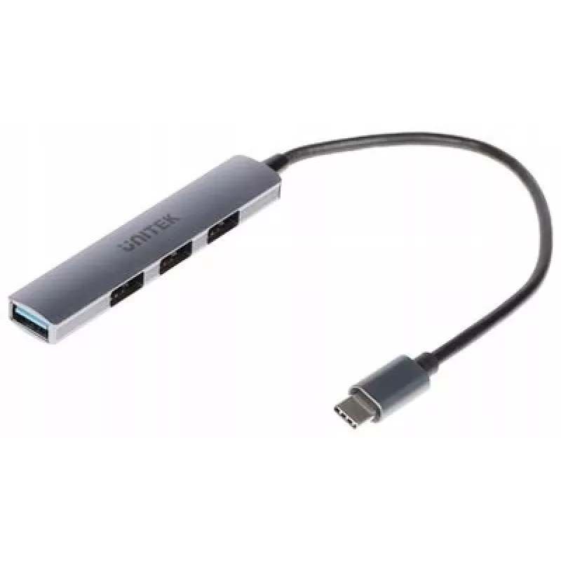 USB-C hub Unitek H1208B — 1x USB-A 5 Gbps, 3x USB-A 2.0, USB-C host, aluminium housing, 0.20 m cable
