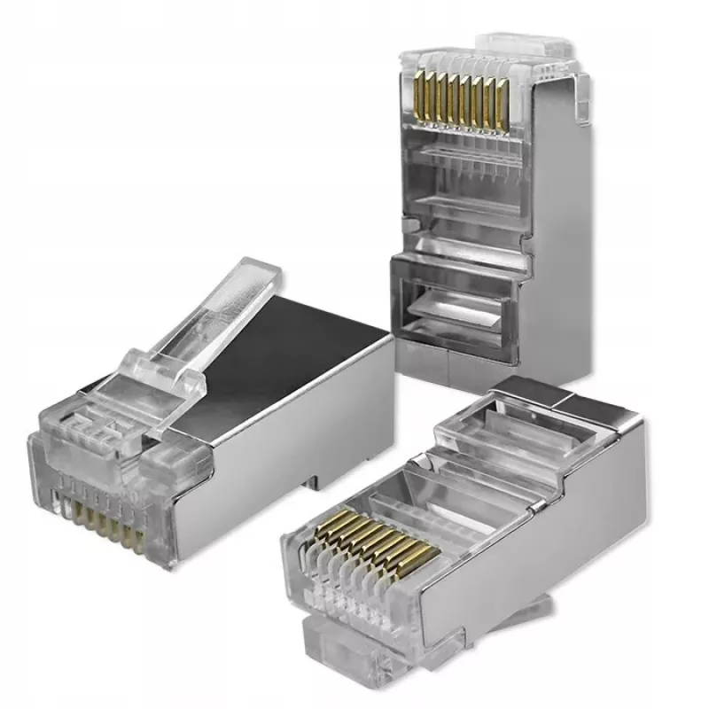 Modular RJ45 connector QOLTEC 54554 CAT5e FTP, 100 pcs, silver, plastic, 11×22×18 mm