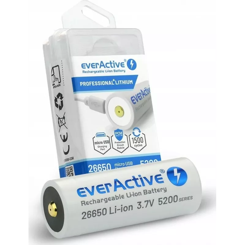 Rechargeable battery everActive EV26650-52M 3.7V 5200mAh with Micro USB charging