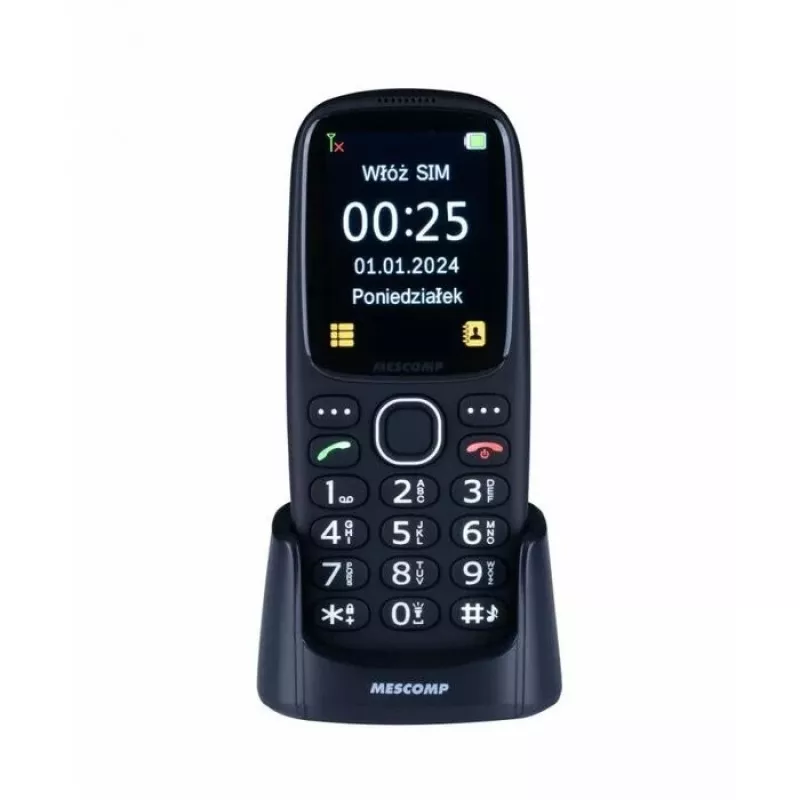 Mobile Phone Mescomp MT-166 Edgar, Elegant, for seniors, 4G, Black