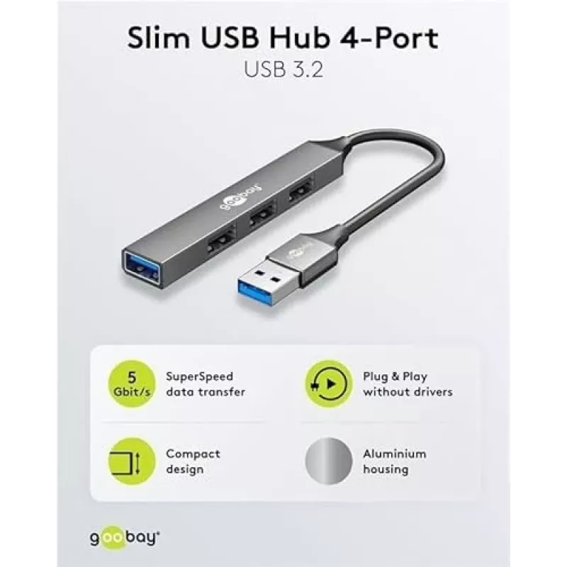 Goobay USB Hub 74456 Type-A 5000 Mbit/s Light Grey