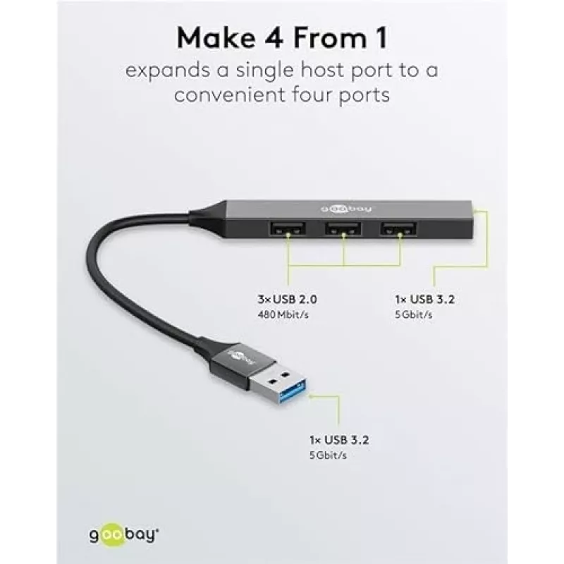 Goobay USB Hub 74456 Type-A 5000 Mbit/s Light Grey