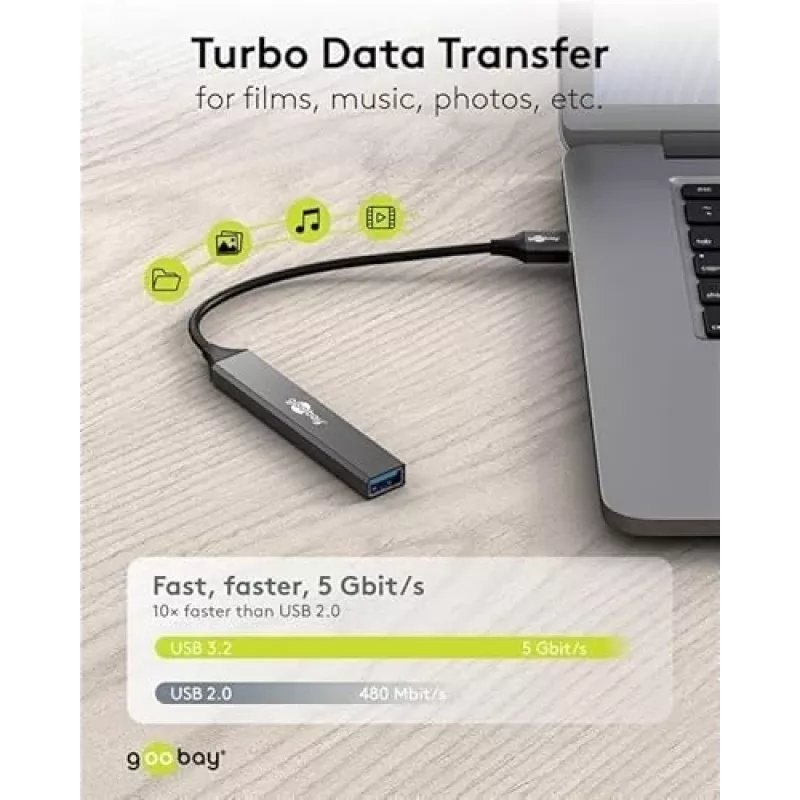 Goobay USB Hub 74456 Type-A 5000 Mbit/s Light Grey