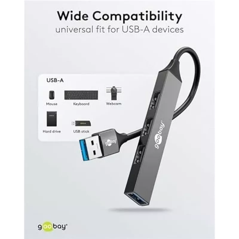 Goobay USB Hub 74456 Type-A 5000 Mbit/s Light Grey
