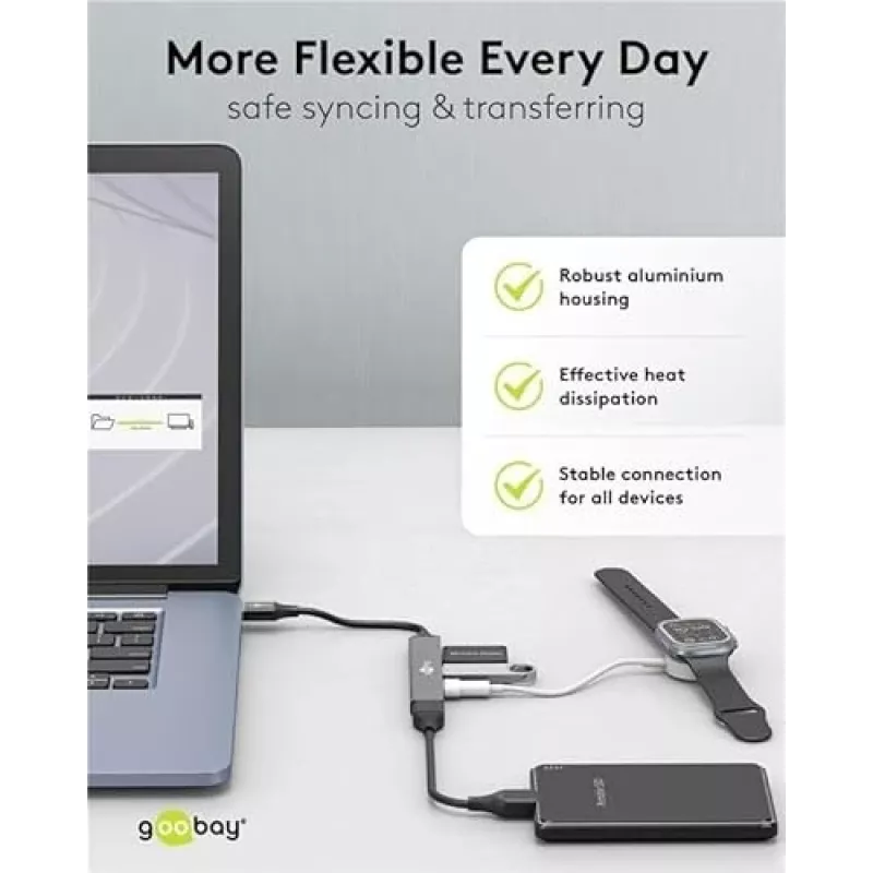 Goobay USB Hub 74456 Type-A 5000 Mbit/s Light Grey