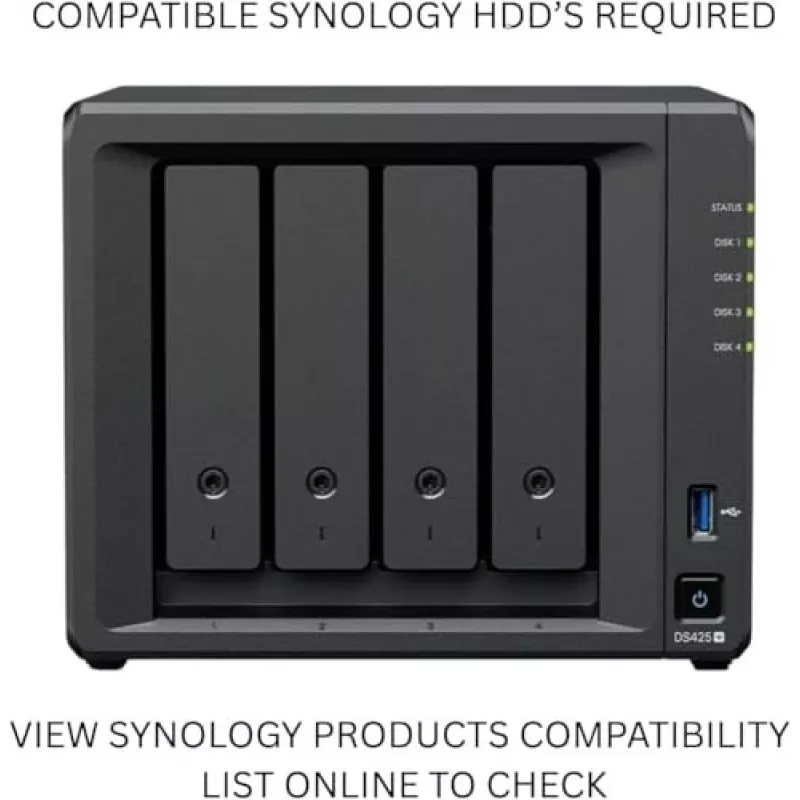 NAS storage server SYNOLOGY DS425+ — 4-bay, Intel Celeron J4125 2.0–2.7 GHz, 2 GB DDR4, 0 TB, 2.5GbE, 2 M.2 slots