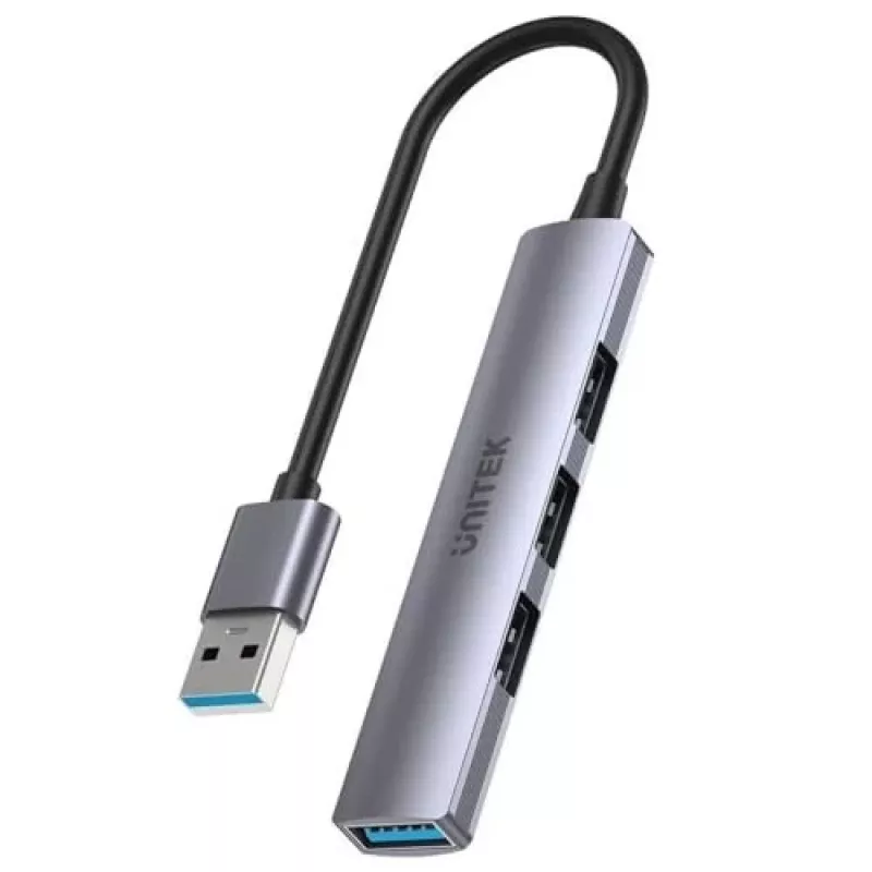 Unitek H1208A USB-A Hub, 4 Ports (1x USB-A 5 Gbps, 3x USB-A 2.0), Aluminium, Silver