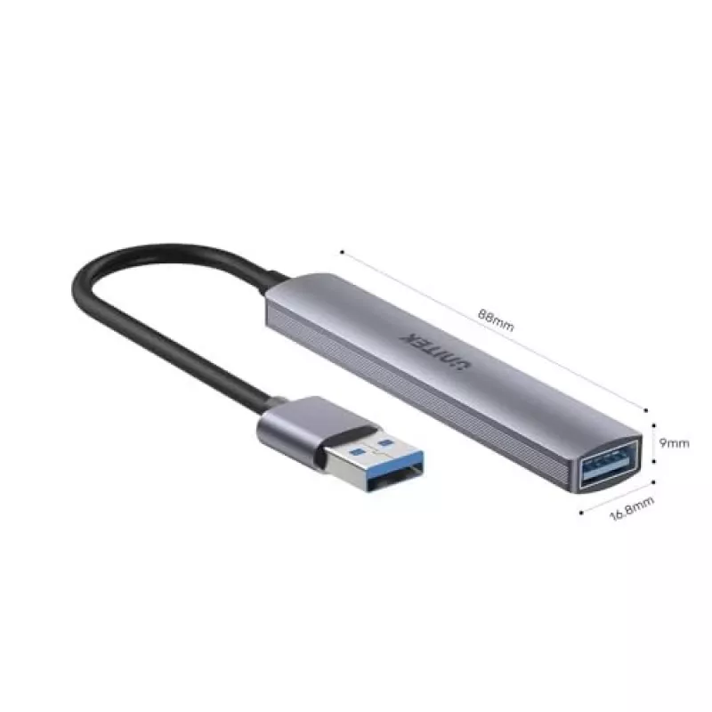 Unitek H1208A USB-A Hub, 4 Ports (1x USB-A 5 Gbps, 3x USB-A 2.0), Aluminium, Silver