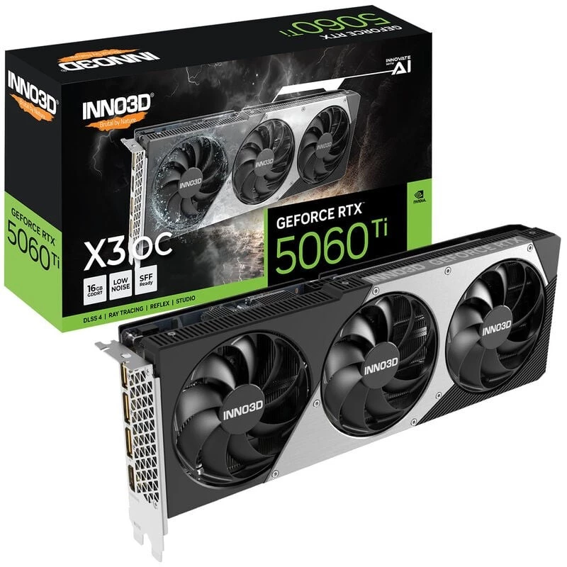Graphics card Inno3D GeForce RTX 5060 Ti — 16 GB GDDR7, PCIe 5.0, 128-bit, 3x DP 2.1b + HDMI 2.1b