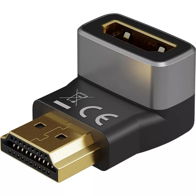 Goobay 72011 HDMI™ Angled Adapter 270° Vertical, 8K @ 60 Hz, Gold-Plated, Black, Silver | Goobay