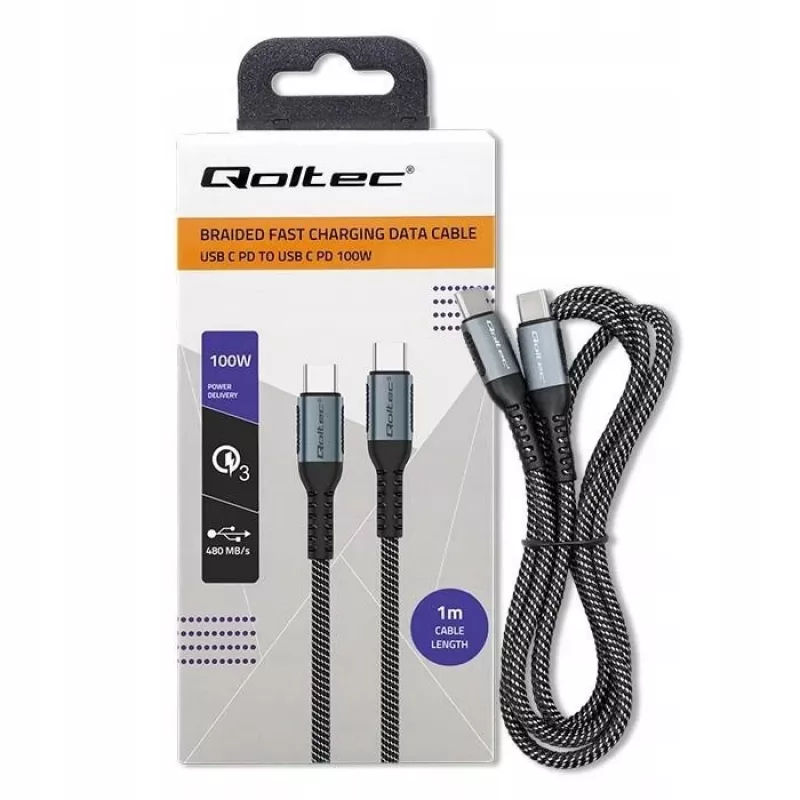 Qoltec Cable USB 2.0 Type C USB 2.0 Type C 100W Qc 3.0 Pd 1m Black