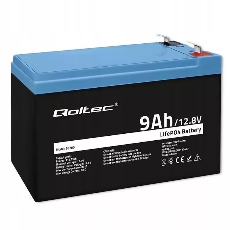 Battery LiFePO4 Lithium Iron Phosphate 12.8V 9Ah 115.2Wh