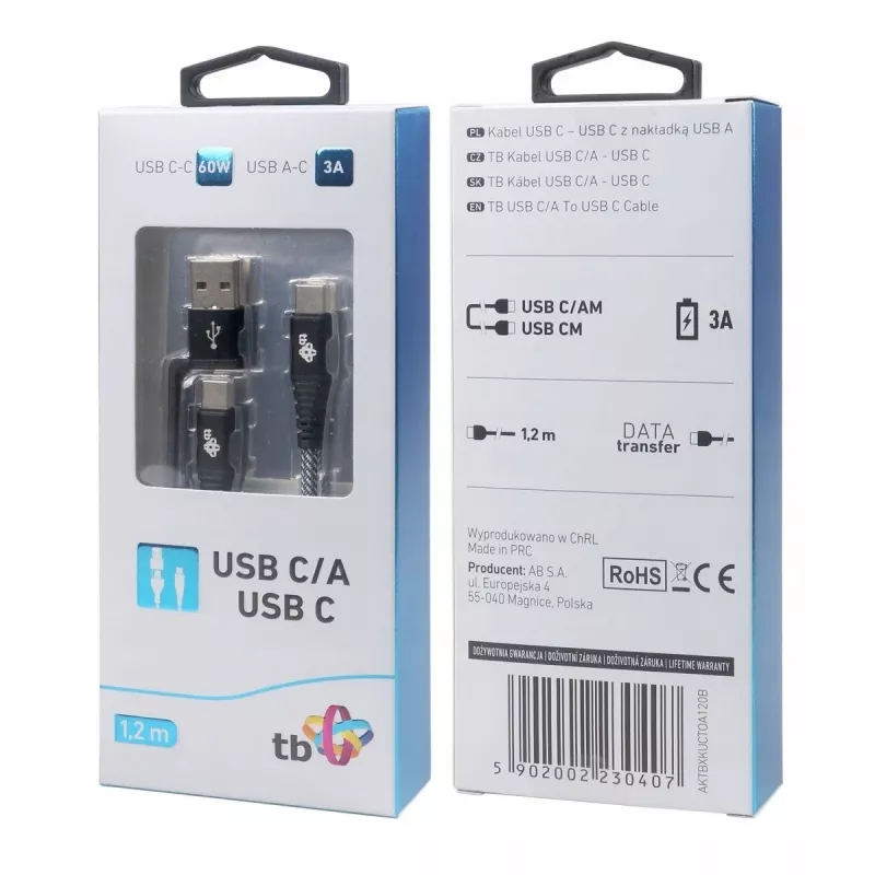 USB A to C cable TB AKTBXKUCTOA120B 1.2 m, black