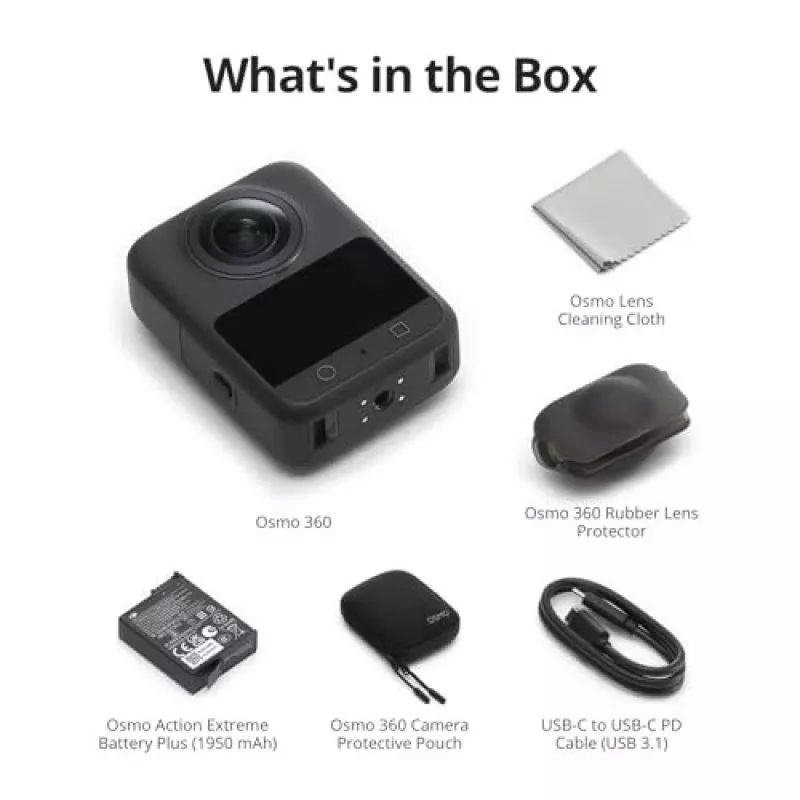 Action camera DJI Osmo 360 Standard Combo — 8K Ultra HD, 120 MP CMOS, 240 fps, electronic stabilization, 2 inch display, MicroSD, 183 g, black
