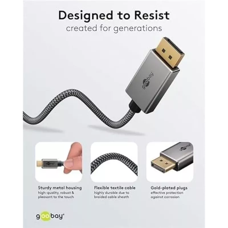 Goobay USB C to DisplayPort Cable - Gold-Plated Connectors, Ultra HD Resolutions up to 4k @ 60Hz Type C Thunderbolt 3/4 to DP Adapter Compatible with