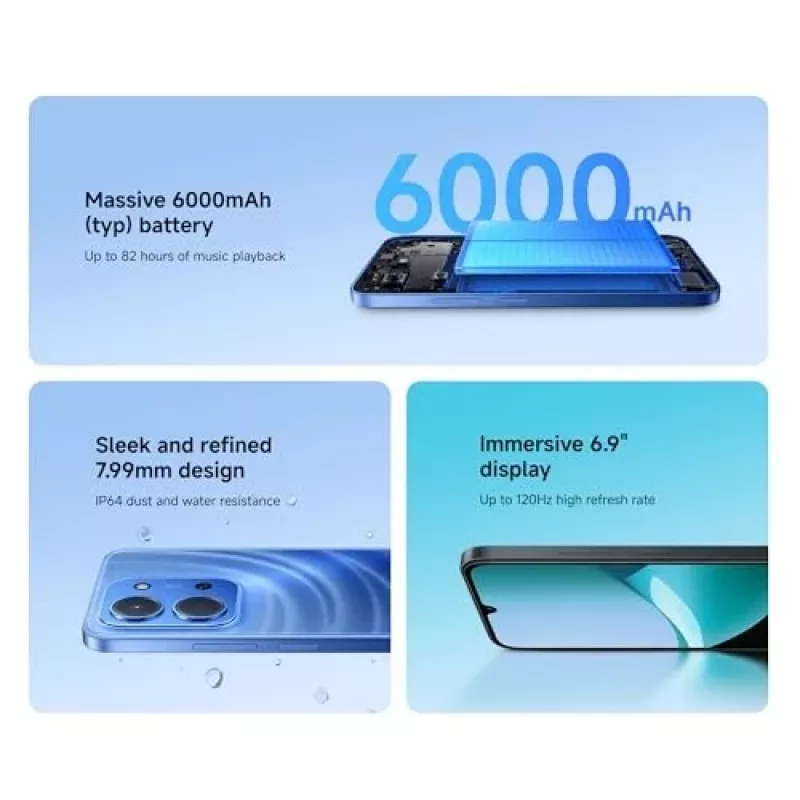 Smartphone Xiaomi Redmi 15C 6.9 inch 4 GB RAM 128 GB storage Blue, Helio G81-Ultra, 6000 mAh, IP64