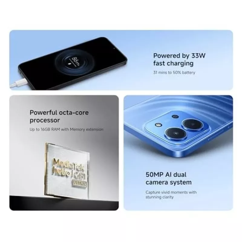 Smartphone Xiaomi Redmi 15C 6.9 inch 4 GB RAM 128 GB storage Blue, Helio G81-Ultra, 6000 mAh, IP64
