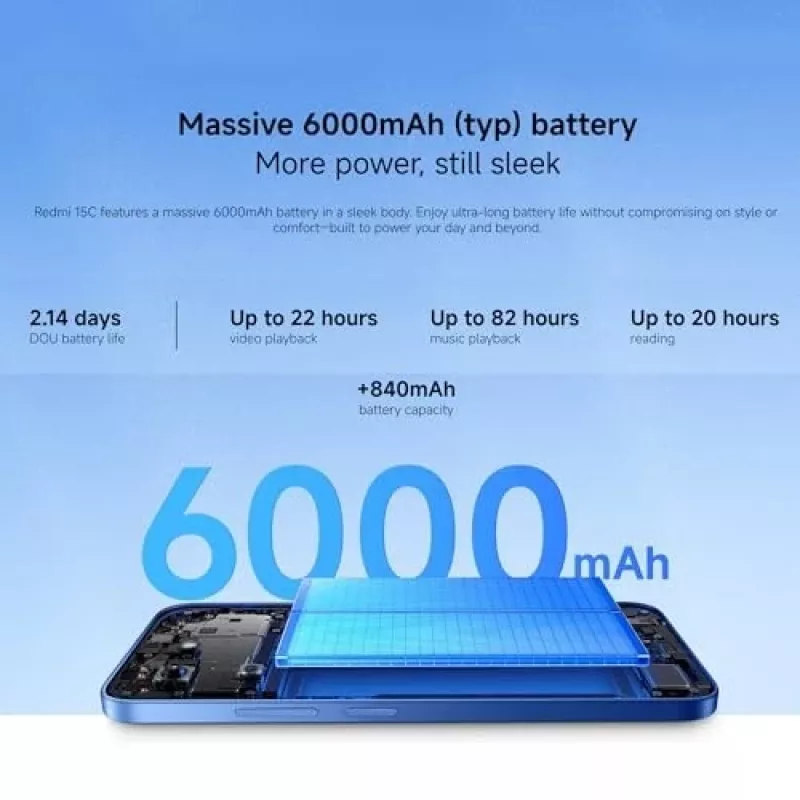 Smartphone Xiaomi Redmi 15C 6.9 inch 4 GB RAM 128 GB storage Blue, Helio G81-Ultra, 6000 mAh, IP64